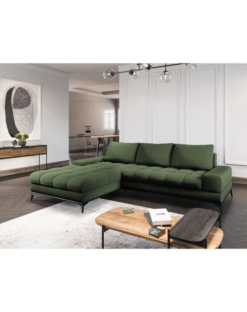 Canapé d'angle gauche convertible avec coffre de rangement Deneb 5 places vert - 315x212x87cm