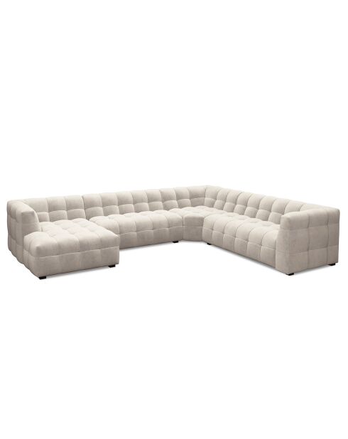 Canapé d'angle panoramique droit velours vesta 8 places beige - 378x322x68 cm