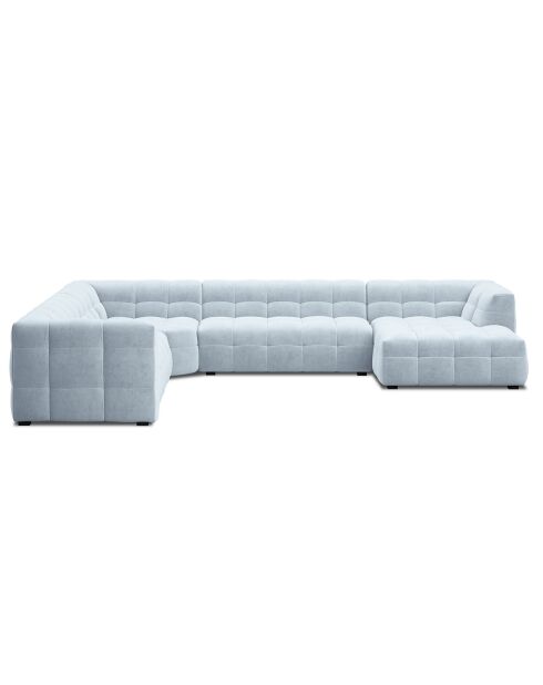 Canapé d'angle panoramique gauche velours vesta 8 places bleu clair - 378x322x68 cm