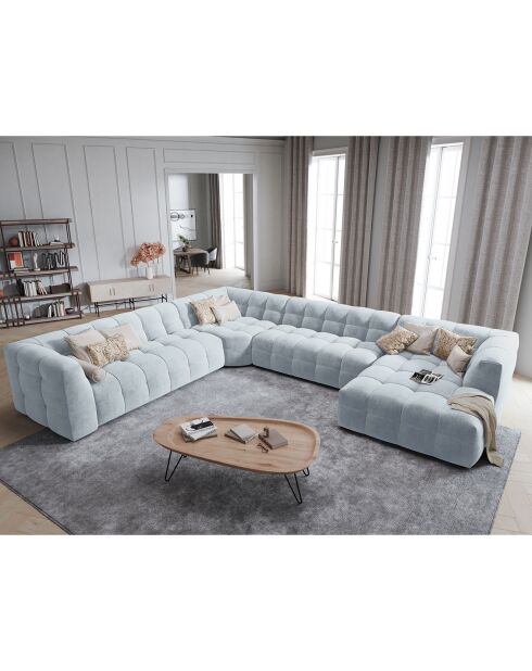 Canapé d'angle panoramique gauche velours vesta 8 places bleu clair - 378x322x68 cm