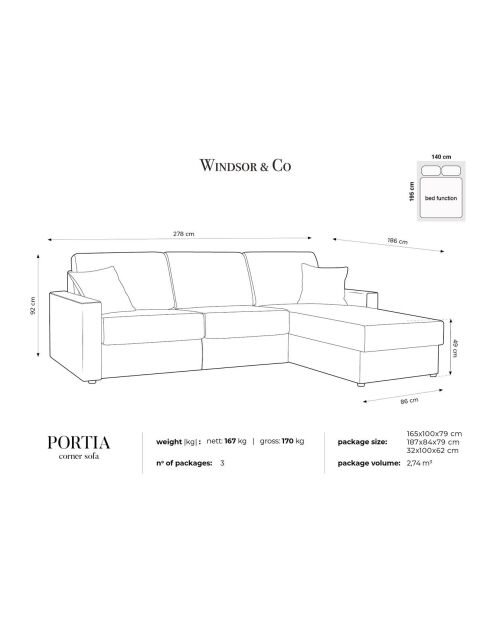Canapé d'angle droit convertible avec coffre de rangement portia 4 places bleu foncé - 298x186x92 cm