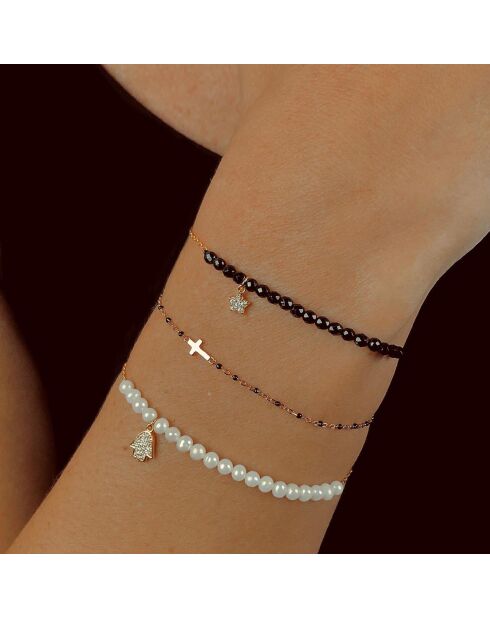 Armband aus rosévergoldetem Silber und schwarzem Harz