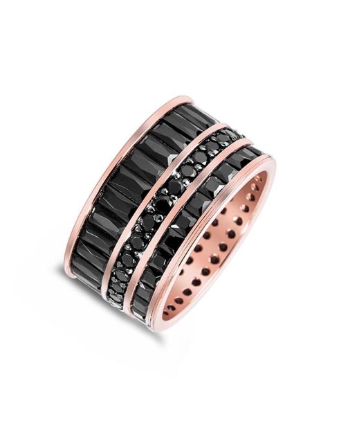 Ring met roségoud/zwart verguld zilver en zwarte zirkonia