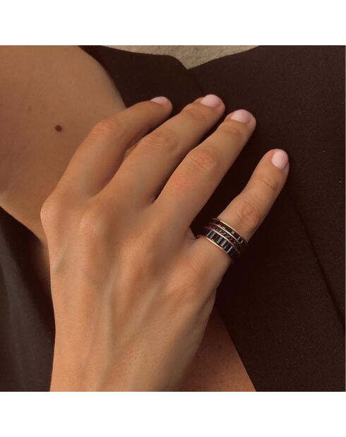 Ring met roségoud/zwart verguld zilver en zwarte zirkonia