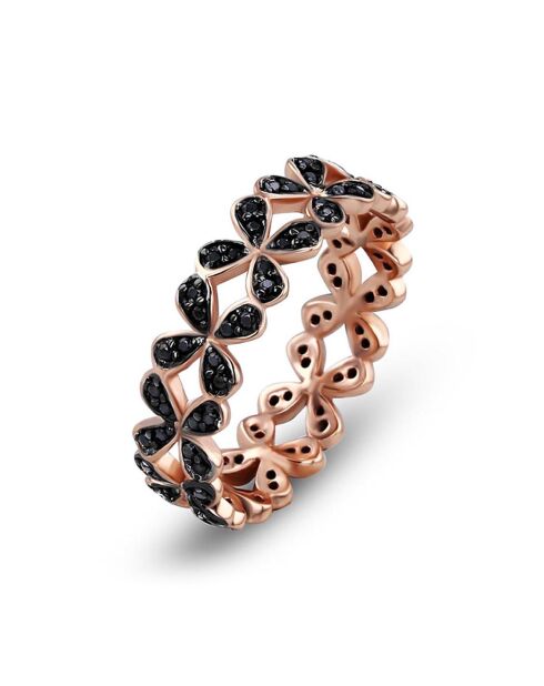 Rosévergulde diamanten ring van zilver en zwart zirkonia