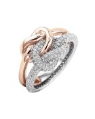 Ring van gerhodineerd en roségoud verguld zilver en zirkonia