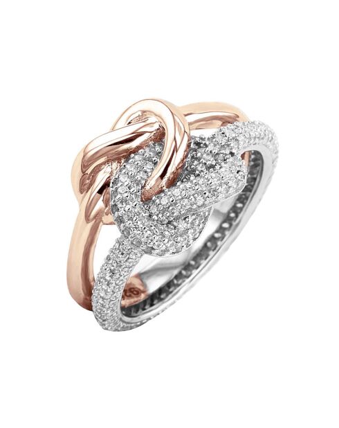 Ring van gerhodineerd en roségoud verguld zilver en zirkonia