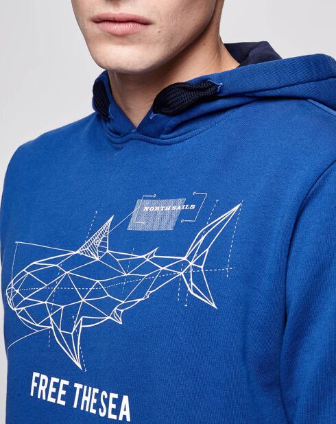 Sweat 100% Coton Bio à capuche Free The Sea bleu