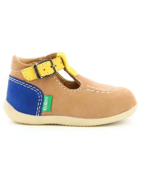 Salomés en Velours de Cuir Bonbek-2 beige/jaune/marine