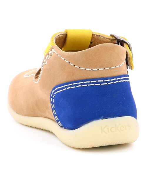 Bonbek-2 Velvet Leather Salomés beige/geel/marineblauw