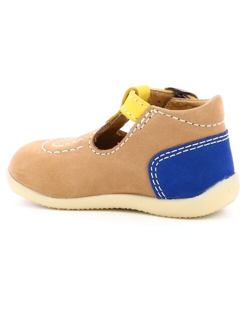 Salomés en Velours de Cuir Bonbek-2 beige/jaune/marine