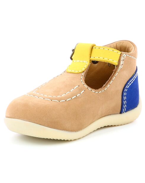 Bonbek-2 Velvet Leather Salomés beige/geel/marineblauw