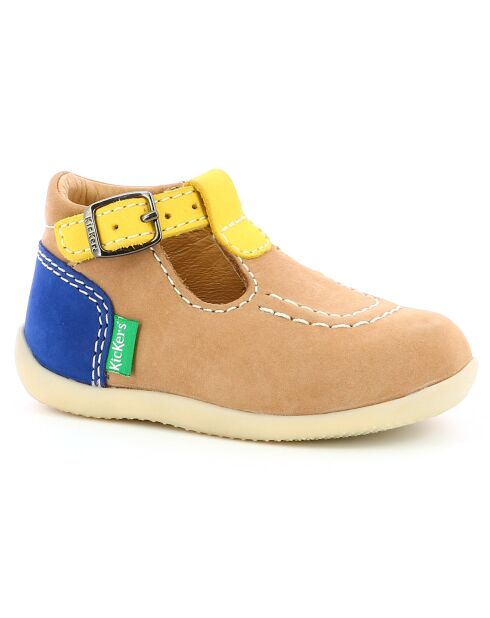 Salomés en Velours de Cuir Bonbek-2 beige/jaune/marine