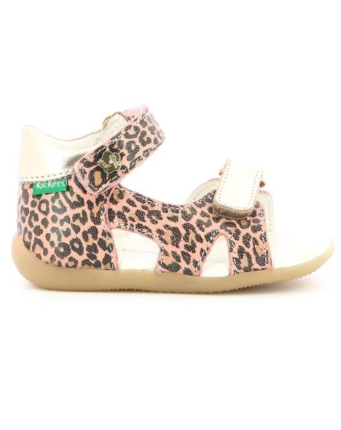 Binsia-2 beige leren sandalen met luipaardprint