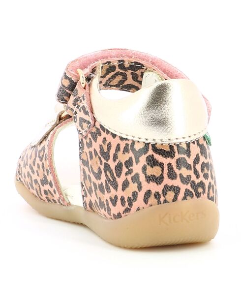 Binsia-2 beige leren sandalen met luipaardprint