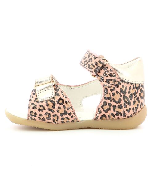 Binsia-2 beige leren sandalen met luipaardprint