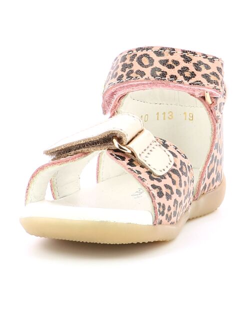 Binsia-2 beige leren sandalen met luipaardprint