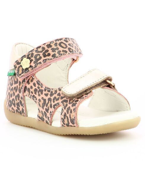 Binsia-2 beige leren sandalen met luipaardprint