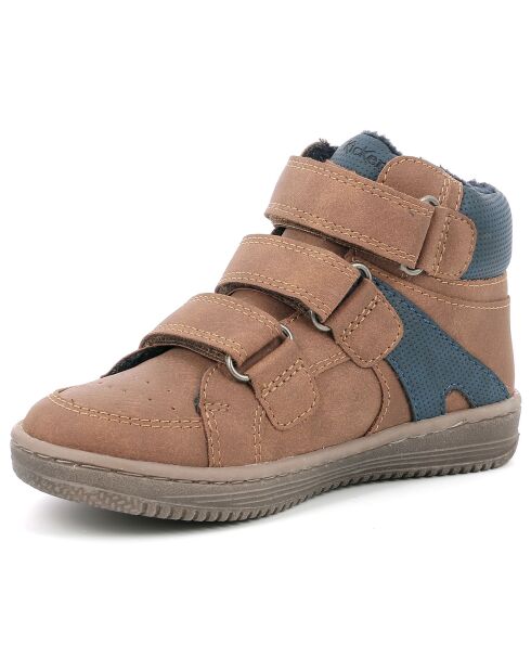 Sneakers fourrées en Velours de Cuir Lohan camel/bleu