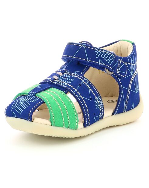 Bigbazar-2 blau/grüne Ledersandalen