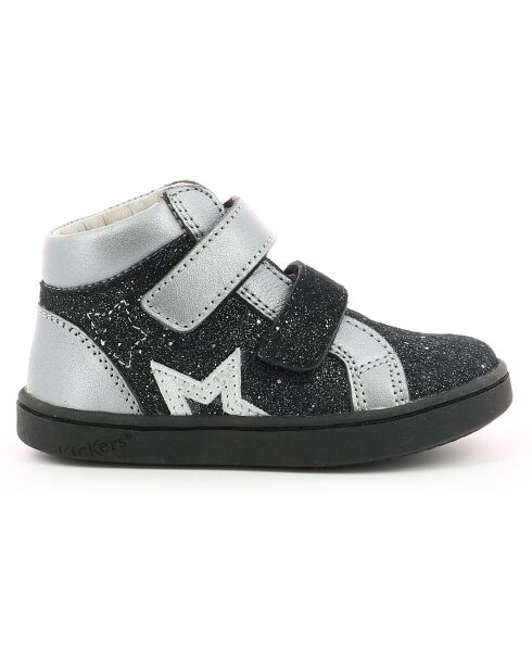 Lilukro zwart/zilveren leren sneakers