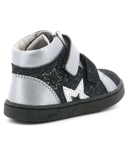 Lilukro zwart/zilveren leren sneakers