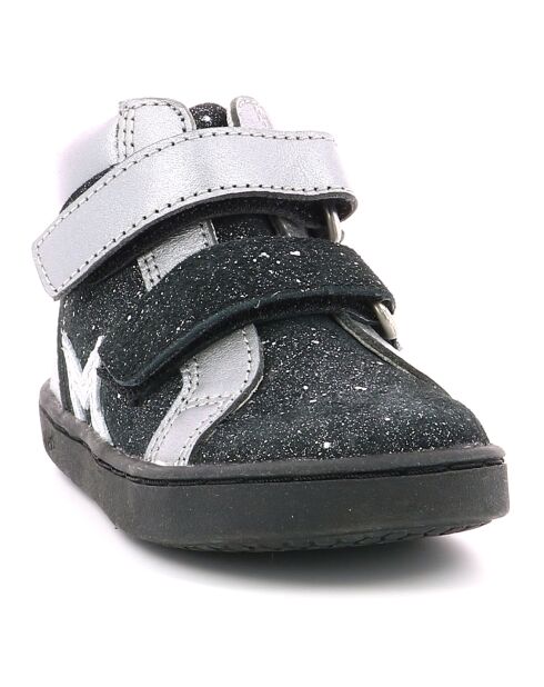 Lilukro zwart/zilveren leren sneakers