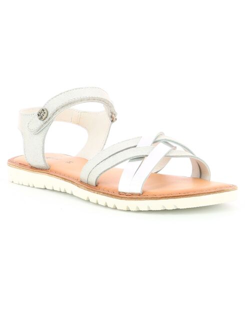 Betternew zilveren leren sandalen
