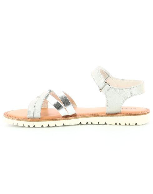 Betternew zilveren leren sandalen