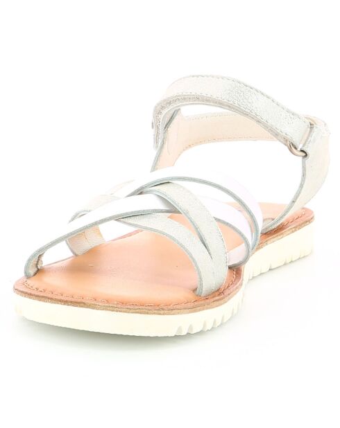 Betternew zilveren leren sandalen