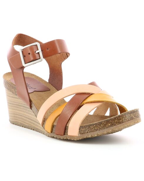 Sandalias de piel Solynia rosa/marrón/amarillo - Tacón 7 cm