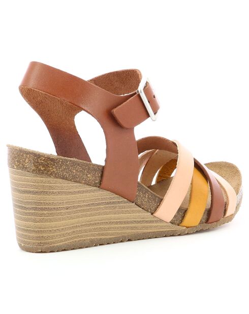 Sandalias de piel Solynia rosa/marrón/amarillo - Tacón 7 cm