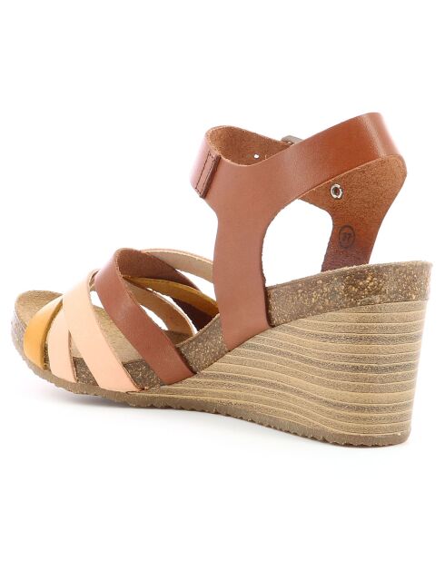 Sandalias de piel Solynia rosa/marrón/amarillo - Tacón 7 cm