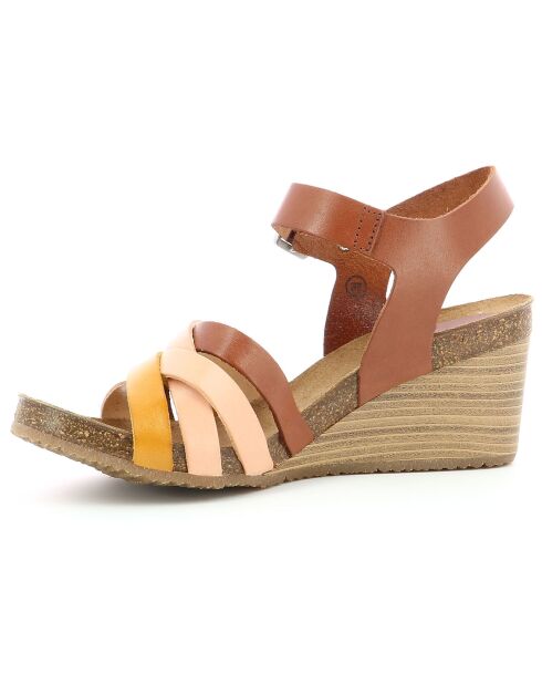 Sandalias de piel Solynia rosa/marrón/amarillo - Tacón 7 cm