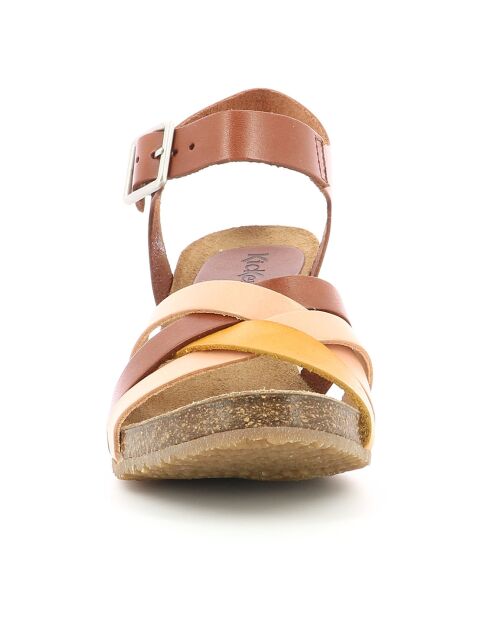 Sandalias de piel Solynia rosa/marrón/amarillo - Tacón 7 cm