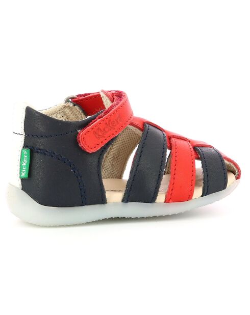 Bigflo-2 marineblauw/rood/witte leren sandalen