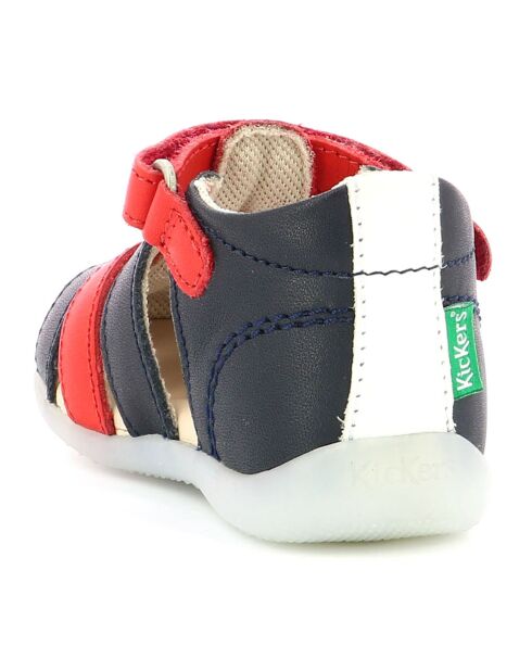 Bigflo-2 marineblauw/rood/witte leren sandalen