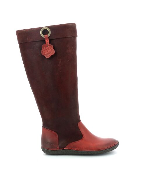 Bottes en Velours de Cuir Hohigh rouge bordeaux