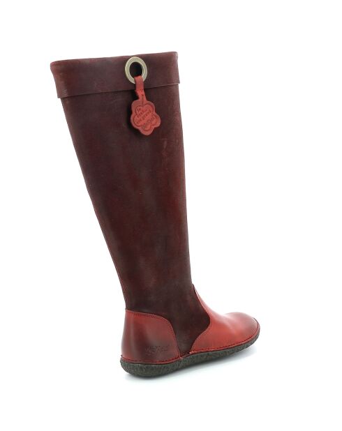 Bottes en Velours de Cuir Hohigh rouge bordeaux