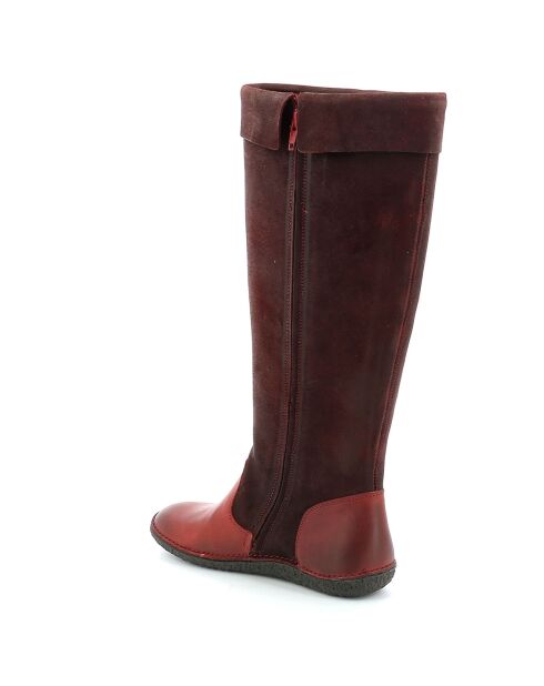 Bottes en Velours de Cuir Hohigh rouge bordeaux