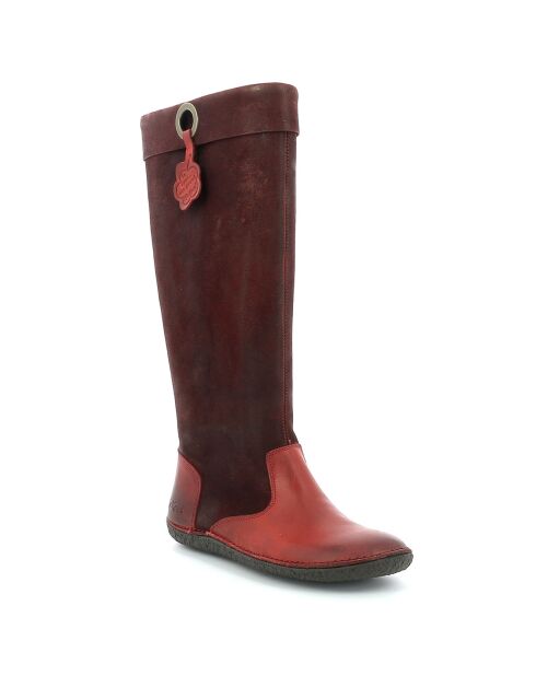 Bottes en Velours de Cuir Hohigh rouge bordeaux