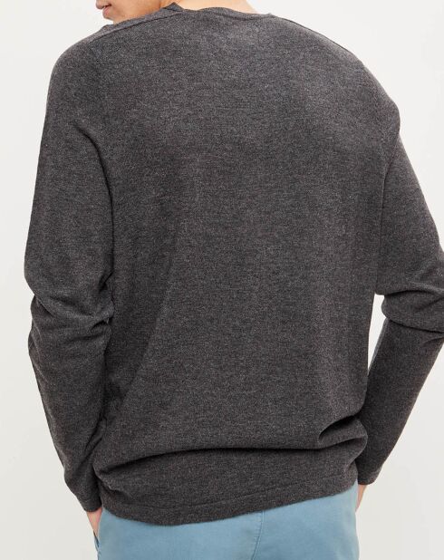 Pull 100% Laine col V Ragan gris foncé