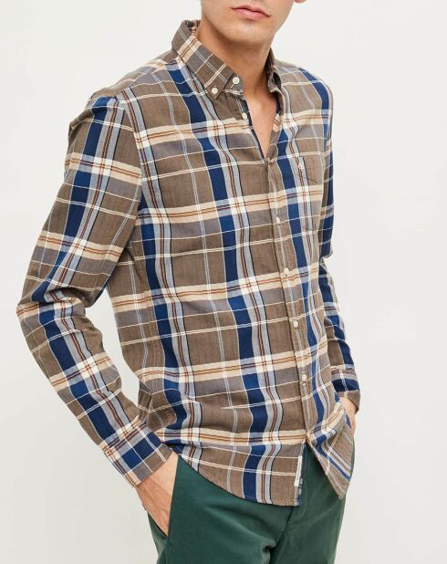 Chemise slim Pilou à carreaux camel/bleu