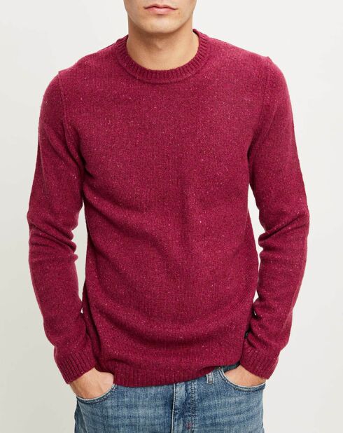 Pull en Laine mélangée chinée col rond bordeaux