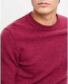 Pull en Laine mélangée chinée col rond bordeaux