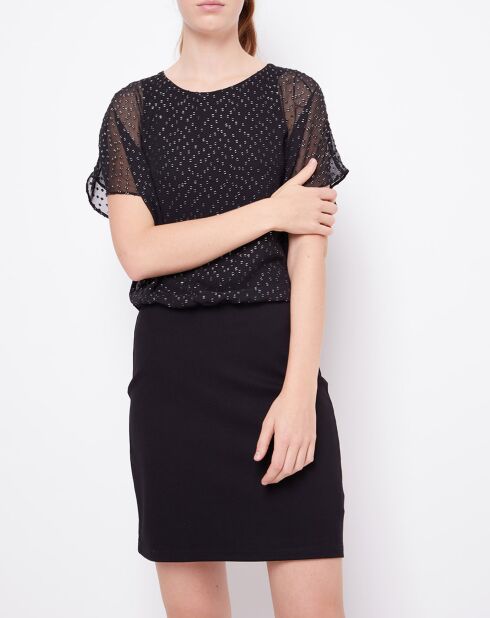 Robe 2 en 1 Plumetis argenté/noir