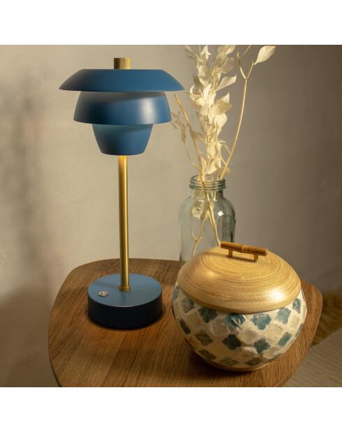 Lampe de table rechargeable moxy bleu/doré - 17x31 cm