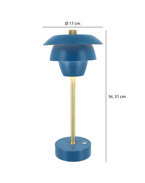 Lampe de table rechargeable moxy bleu/doré - 17x31 cm