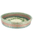 Plateau rond en jonc de mer et coquillage paros bleu/rose/vert - 33x6 cm