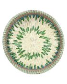 Plateau rond en jonc de mer et coquillage paros bleu/rose/vert - 33x6 cm